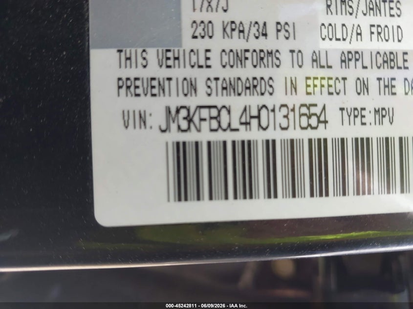 MAZDA CX-5 2017 VIN JM3KFBCL4H0131654