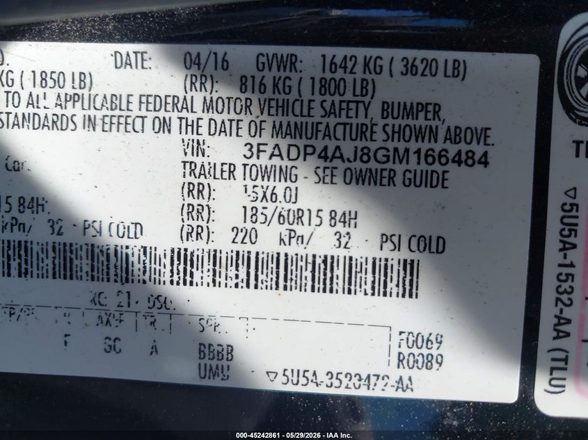 2016 Ford Fiesta S VIN: 3FADP4AJ8GM166484 Lot: 45242861