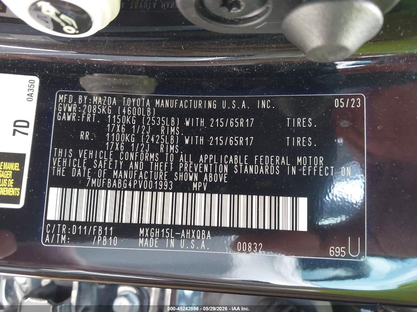 2023 Toyota Corolla Cross Hybrid S VIN: 7MUFBABG4PV001993 Lot: 45242896