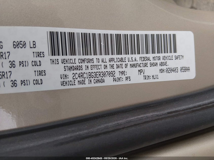 2014 Chrysler Town & Country Touring VIN: 2C4RC1BG3ER307092 Lot: 45242949