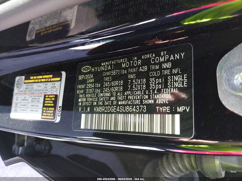 2025 Hyundai Palisade Sel VIN: KM8R2DGE4SU864373 Lot: 45243066
