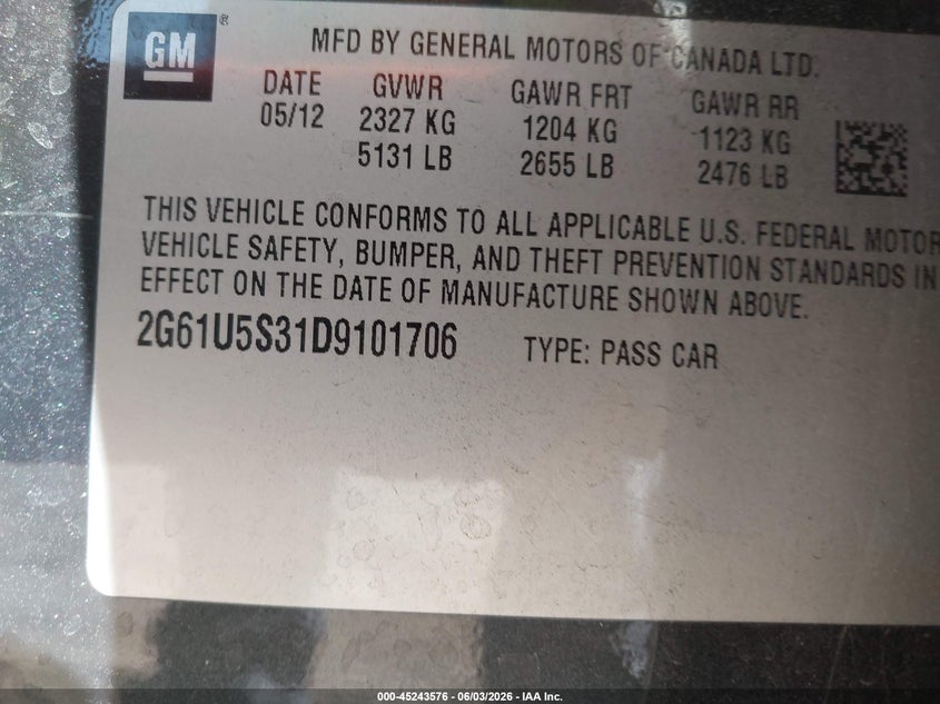 2013 Cadillac Xts Platinum VIN: 2G61U5S31D9101706 Lot: 45243576