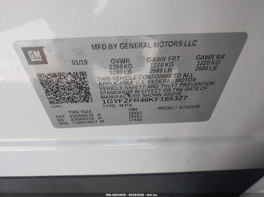 2019 Cadillac Xt4 Awd Sport VIN: 1GYFZFR46KF165327 Lot: 45243826