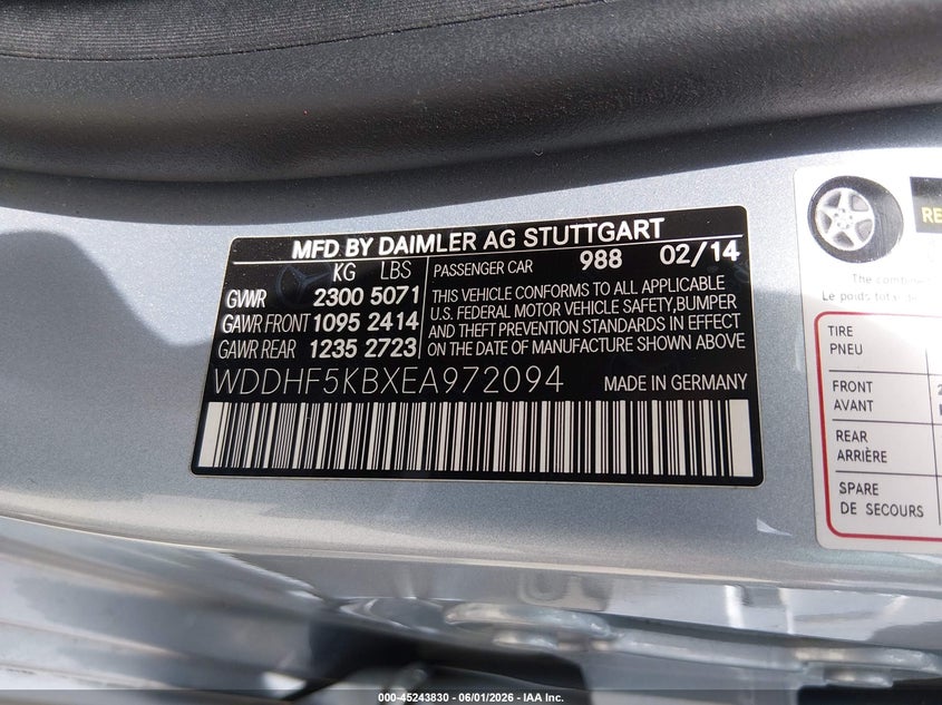 2014 Mercedes-Benz E 350 VIN: WDDHF5KBXEA972094 Lot: 45243830