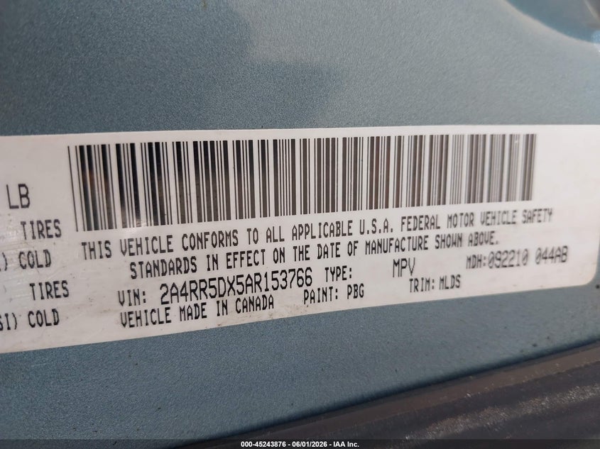 2010 Chrysler Town & Country Touring VIN: 2A4RR5DX5AR153766 Lot: 45243876