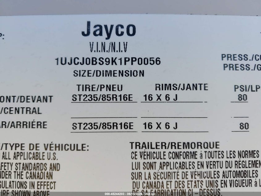 2019 OTHER JAYCO EAGLE TRAILER N/A