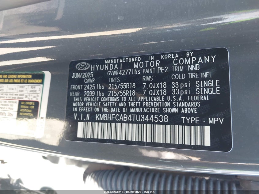 VIN KM8HFCAB4TU344538 2026 HYUNDAI KONA SEL SPORT