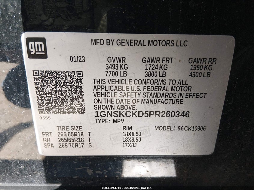 2023 Chevrolet Suburban 4Wd Lt VIN: 1GNSKCKD5PR260346 Lot: 45244740