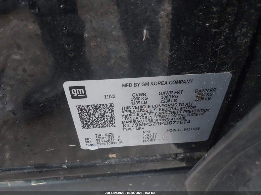 2023 Chevrolet Trailblazer Fwd Lt VIN: KL79MPS29PB077674 Lot: 45244923