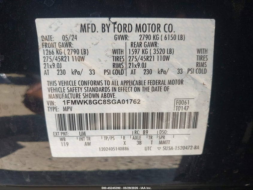 2025 FORD EXPLORER SPORT UTILITY VEHICLE 3.0L V-6 DI, DOHC, VVT, TURBO, 400HP