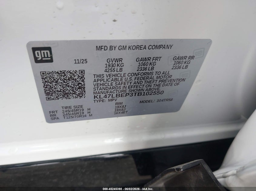 2026 Buick Envista Sport Touring Fwd VIN: KL47LBEP3TB102550 Lot: 45245398