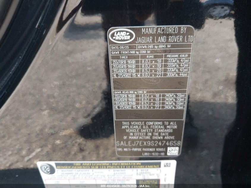 2025 Land Rover Defender 110 P300 VIN: SALEJ7EX9S2474658 Lot: 45245438