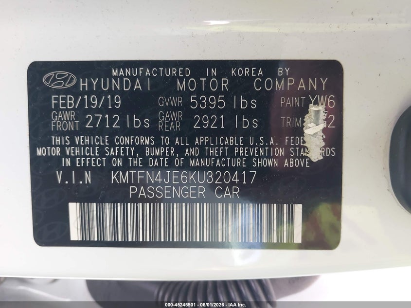 2019 Genesis G80 3.8 VIN: KMTFN4JE6KU320417 Lot: 45245501