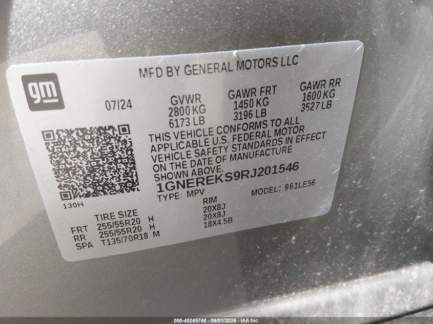 CHEVROLET TRAVERSE 2024 VIN 1GNEREKS9RJ201546