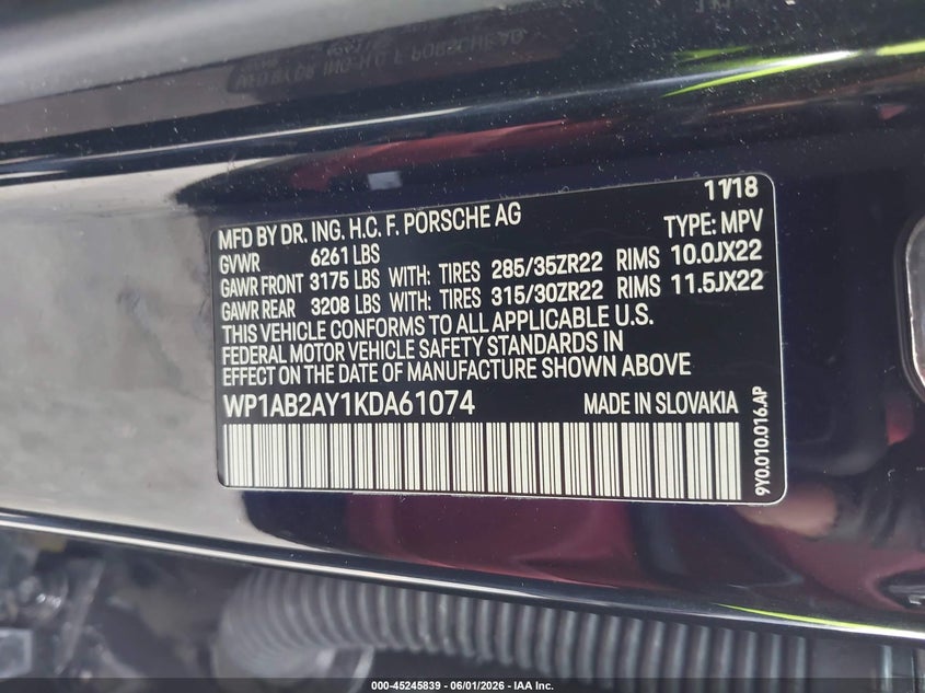 2019 Porsche Cayenne S VIN: WP1AB2AY1KDA61074 Lot: 45245839