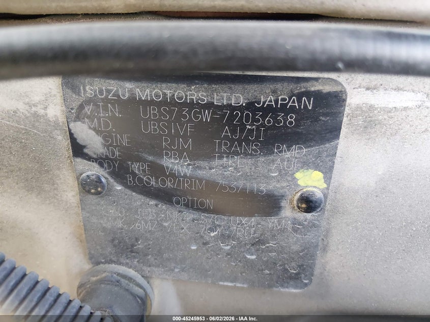 1998 Isuzu Bighorn VIN: UBS73GW7203638 Lot: 45245953