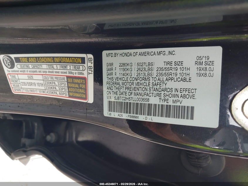2020 Acura Rdx Technology Package VIN: 5J8TC2H57LL003658 Lot: 45246071