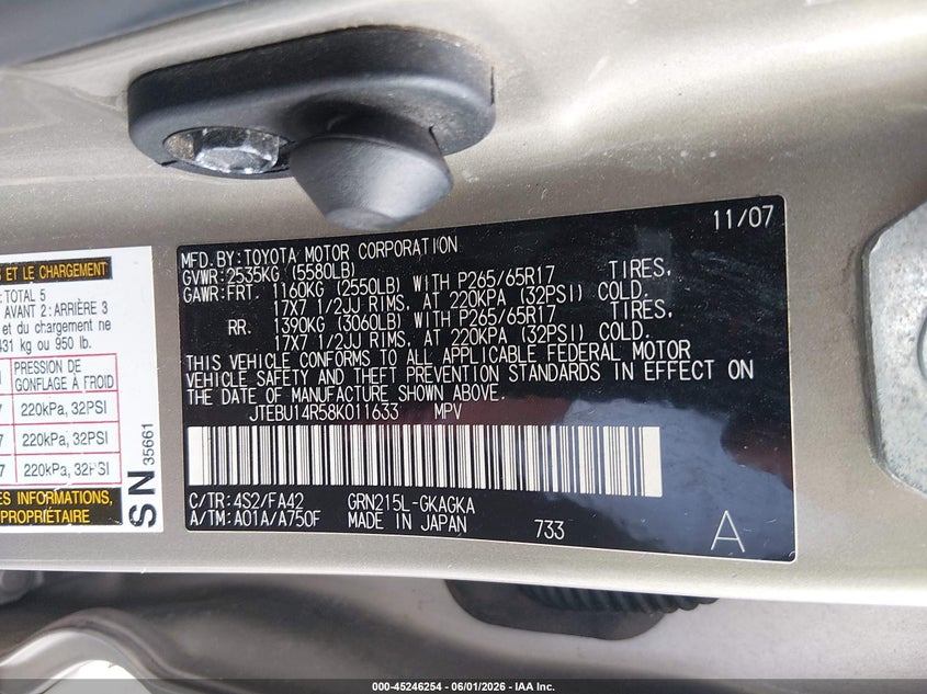 2008 Toyota 4Runner Sr5 V6 VIN: JTEBU14R58K011633 Lot: 45246254