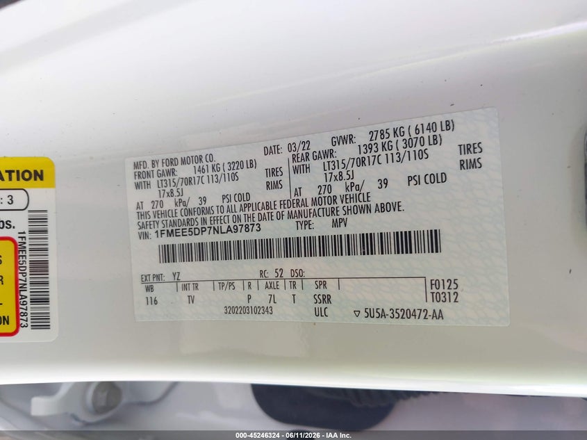VIN 1FMEE5DP7NLA97873 2022 FORD BRONCO WILDTRAK