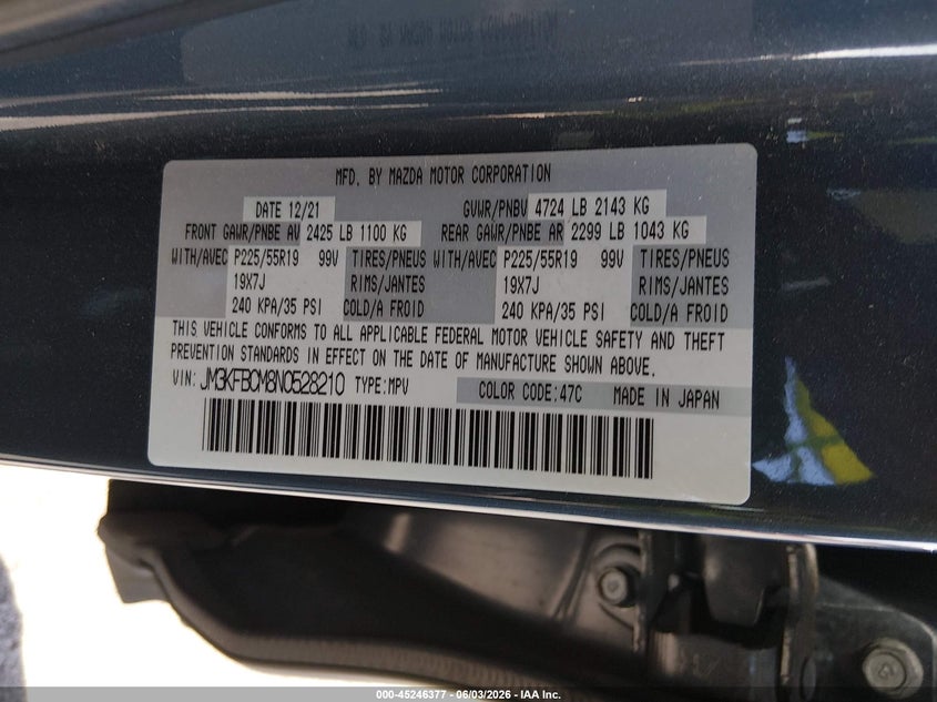 2022 Mazda Cx-5 2.5 S Carbon Edition VIN: JM3KFBCM8N0528210 Lot: 45246377
