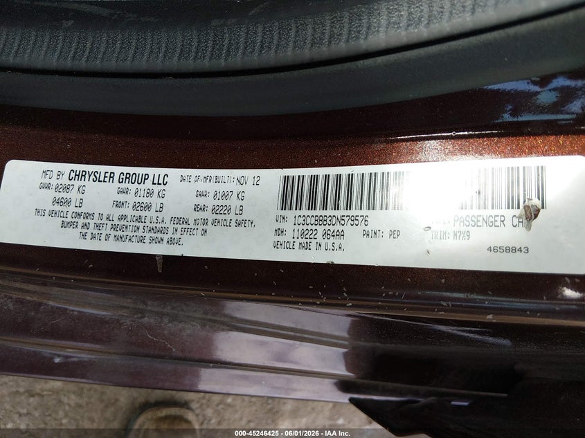 2013 Chrysler 200 Touring VIN: 1C3CCBBB3DN579576 Lot: 45246425