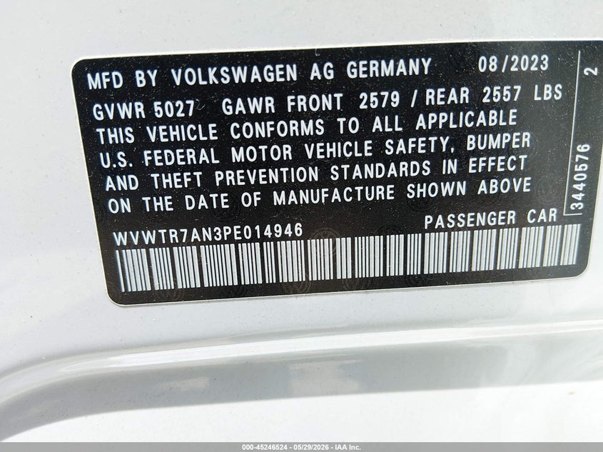 2023 Volkswagen Arteon 2.0T Sel Premium R-Line VIN: WVWTR7AN3PE014946 Lot: 45246524