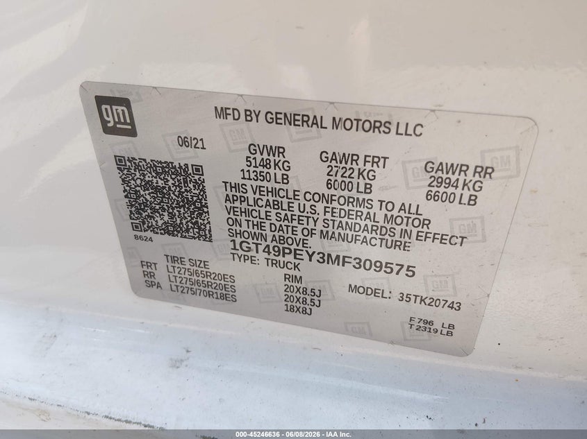 2021 GMC SIERRA 2500HD auction photo 8