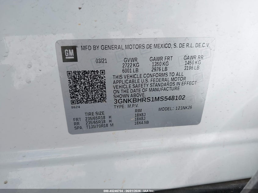 2021 Chevrolet Blazer Awd 2Lt VIN: 3GNKBHRS1MS548102 Lot: 45246704