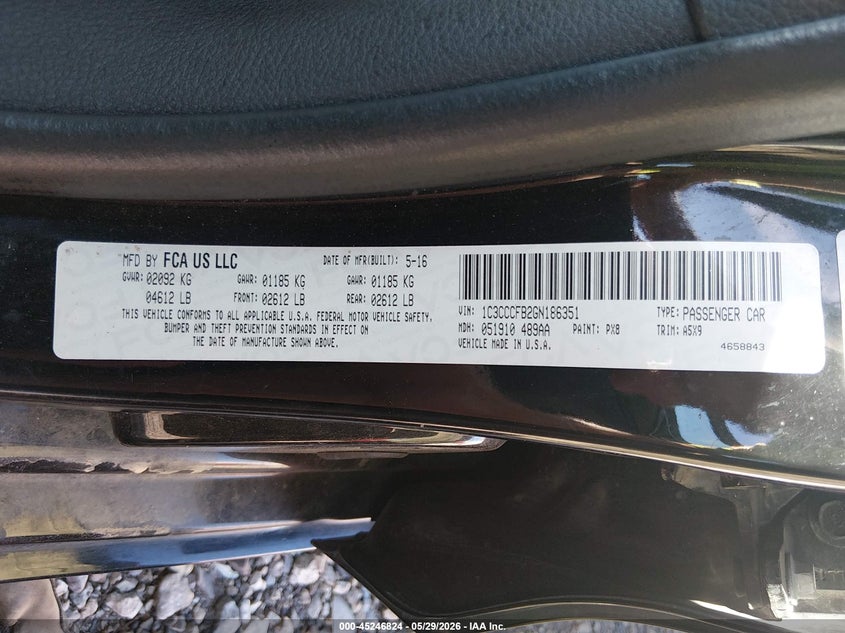 2016 Chrysler 200 Touring VIN: 1C3CCCFB2GN186351 Lot: 45246824