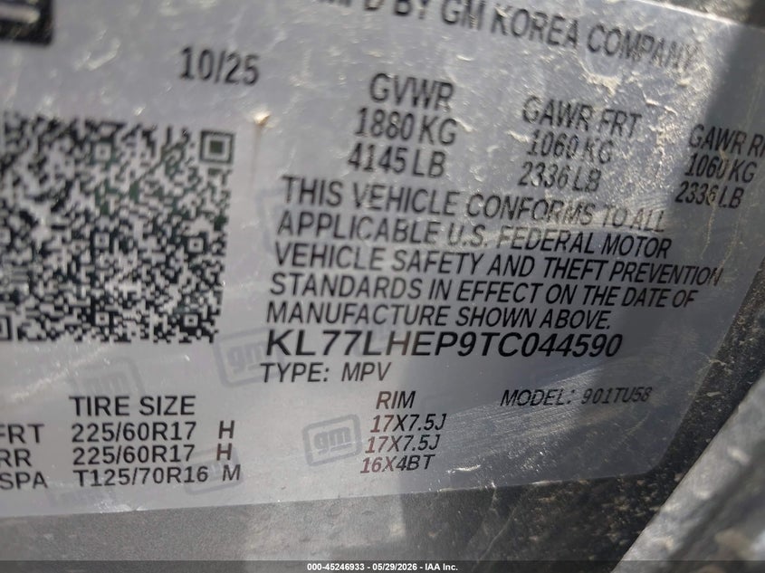2026 CHEVROLET TRAX 1.2L I-3 DI, DOHC, V(VIN: KL77LHEP9TC044590