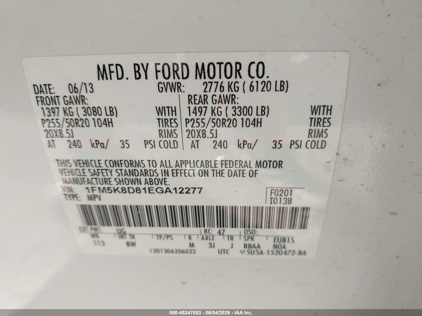 2014 Ford Explorer Xlt VIN: 1FM5K8D81EGA12277 Lot: 45247053