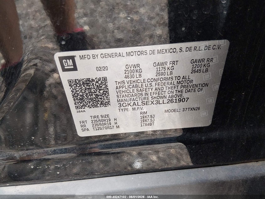 VIN: 3GKALSEX3LL261907 2020 GMC TERRAIN FWD DENALI
