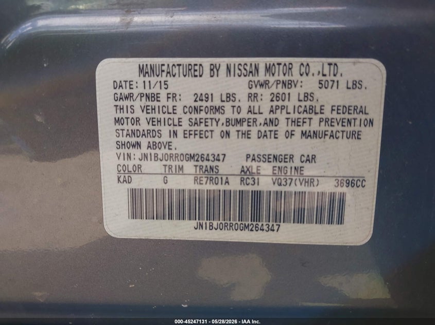 2016 Infiniti Qx50 VIN: JN1BJ0RR0GM264347 Lot: 45247131
