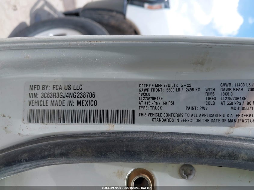 2022 Ram 3500 Tradesman 4X4 8' Box VIN: 3C63R3GJ4NG238706 Lot: 45247200