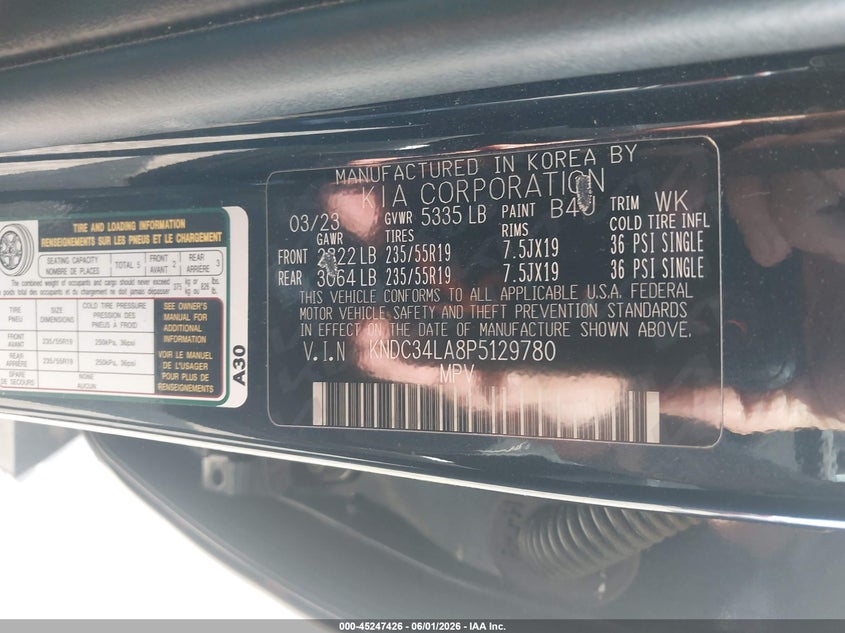 2023 Kia Ev6 Wind VIN: KNDC34LA8P5129780 Lot: 45247426