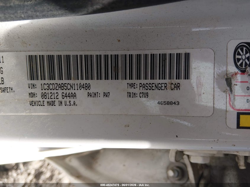 2012 Dodge Avenger 2.4 Se Unknown Lot 111045247475 Vin 1C3CDZAB5CN110480