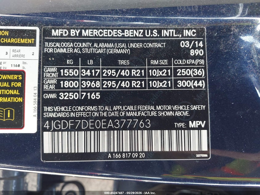 2014 Mercedes-Benz Gl 550 4Matic VIN: 4JGDF7DE0EA377763 Lot: 45247487