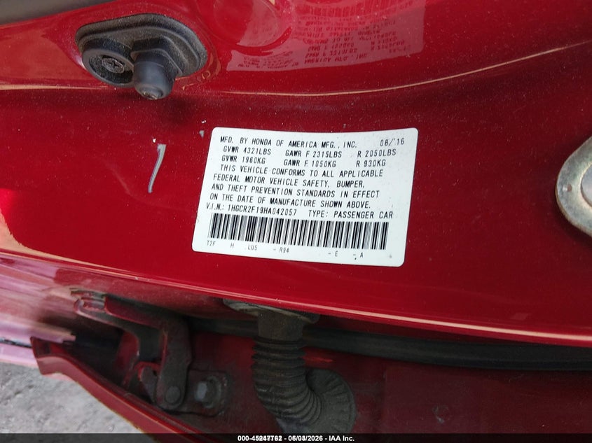 2017 HONDA ACCORD SEDAN 2.4L I-4 DI, DOHC, VVT, 189HP