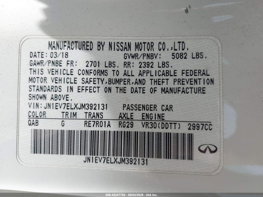 2018 Infiniti Q60 3.0T Luxe VIN: JN1EV7ELXJM392131 Lot: 45247780