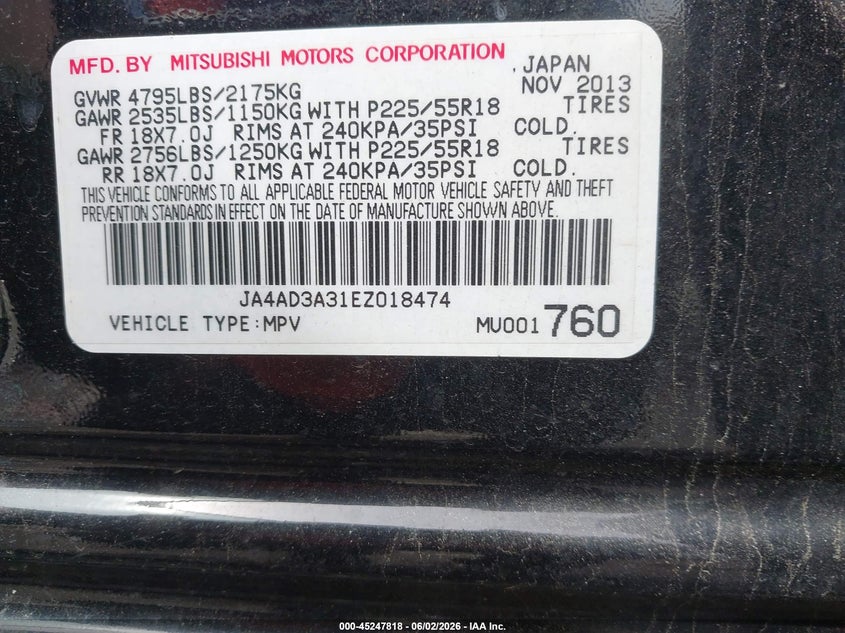 2014 Mitsubishi Outlander Se VIN: JA4AD3A31EZ018474 Lot: 45247818