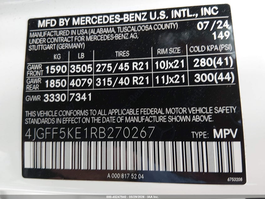 2024 Mercedes-Benz Gls 450 4Matic VIN: 4JGFF5KE1RB270267 Lot: 45247940