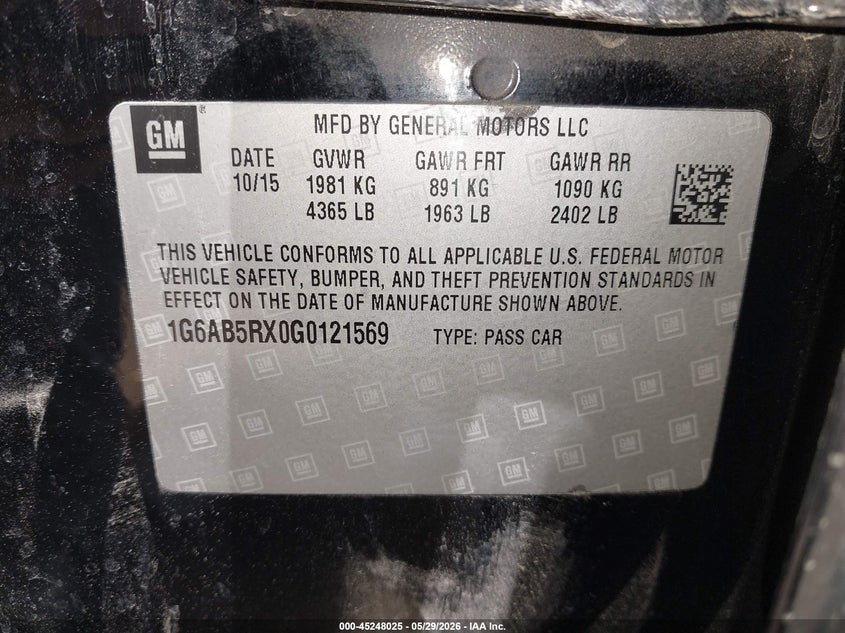 2016 Cadillac Ats Luxury Collection VIN: 1G6AB5RX0G0121569 Lot: 45248025