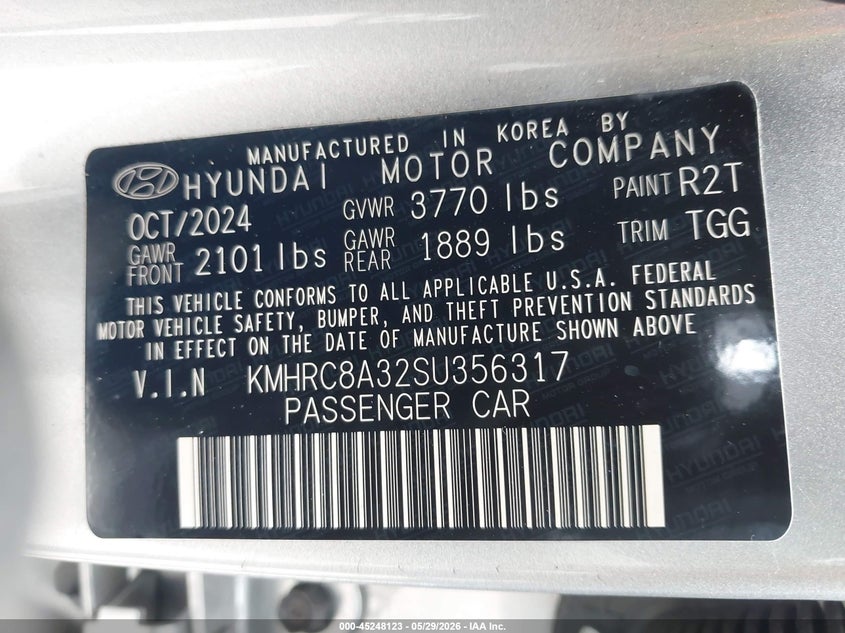 2025 Hyundai Venue Sel VIN: KMHRC8A32SU356317 Lot: 45248123