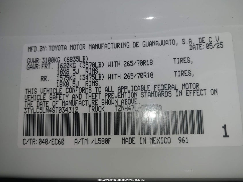 2025 Toyota Tacoma Hybrid Trailhunter VIN: 3TYLC5LN4ST034312 Lot: 45248236