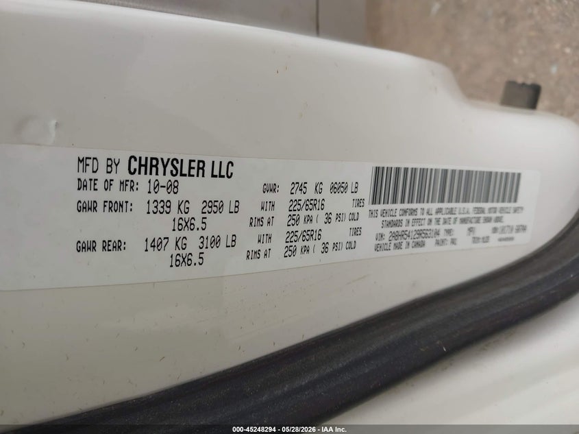 2009 Chrysler Town & Country Touring VIN: 2A8HR54129R563104 Lot: 45248294