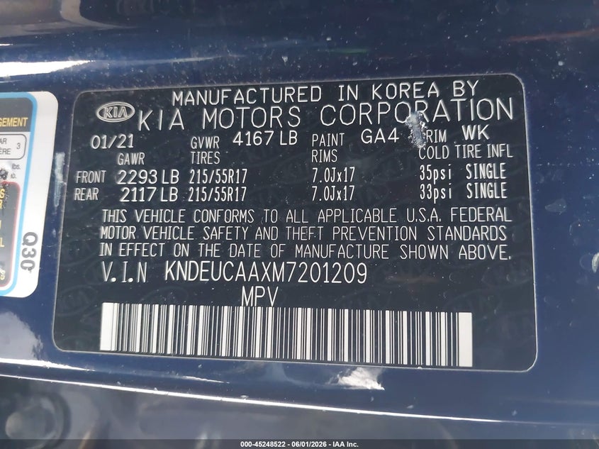 2021 Kia Seltos S VIN: KNDEUCAAXM7201209 Lot: 45248522