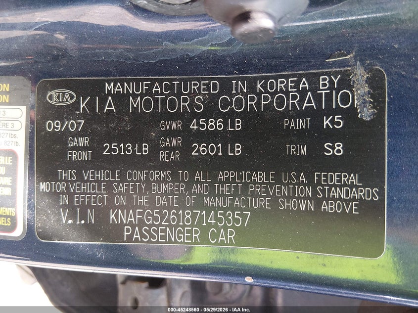 2008 Kia Rondo Lx V6 VIN: KNAFG526187145357 Lot: 45248560