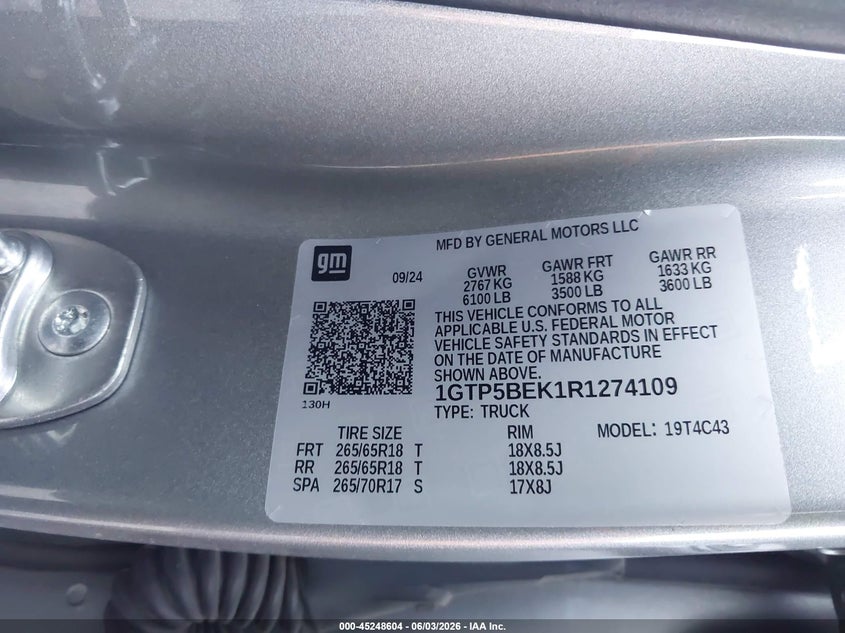 2024 GMC Canyon 2Wd Elevation VIN: 1GTP5BEK1R1274109 Lot: 45248604