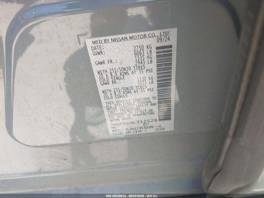 2024 Nissan Pathfinder Platinum 4Wd VIN: 5N1DR3DJ7RC312528 Lot: 45248634