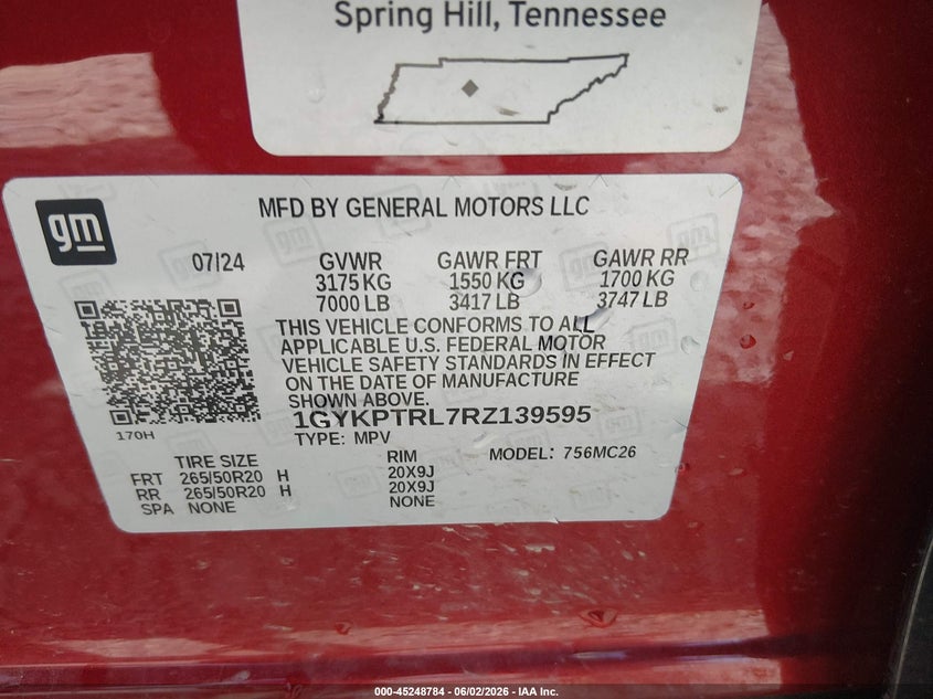 2024 Cadillac Lyriq Sport W/1Sf VIN: 1GYKPTRL7RZ139595 Lot: 45248784
